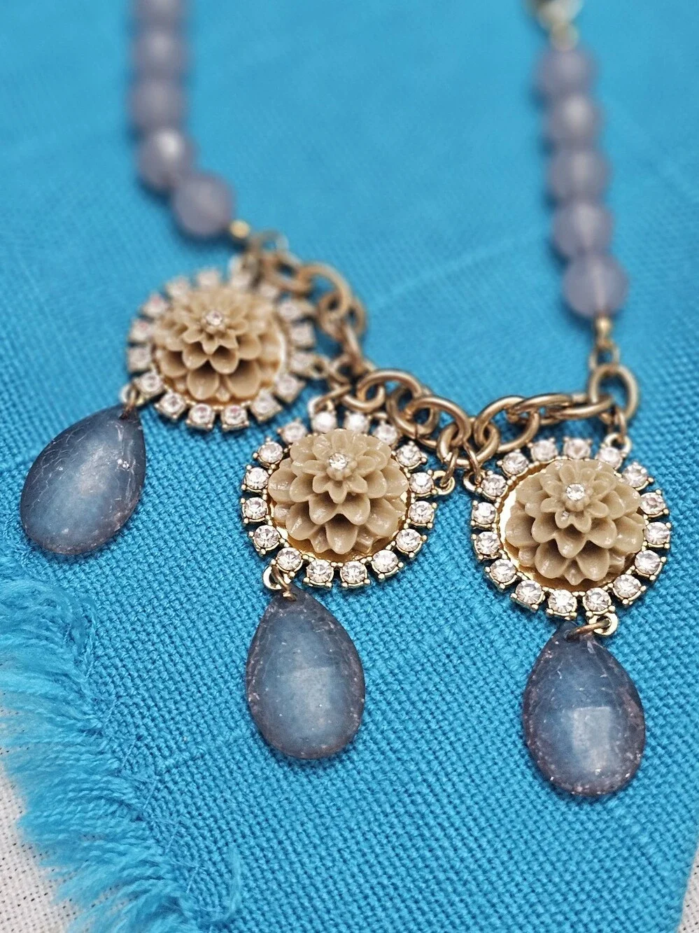Plunder Floral Statement Necklace - Gold and Lavender EUC